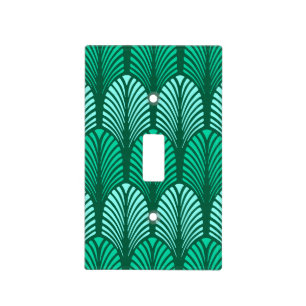 Art Deco Feather Pattern, Turquoise and Aqua Light Switch Cover