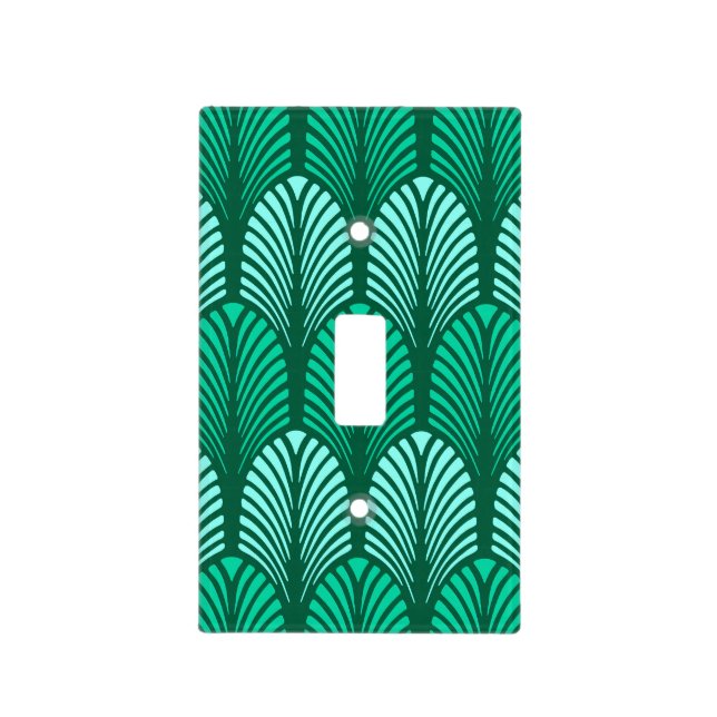 Art Deco Feather Pattern, Turquoise and Aqua Light Switch Cover (Front)