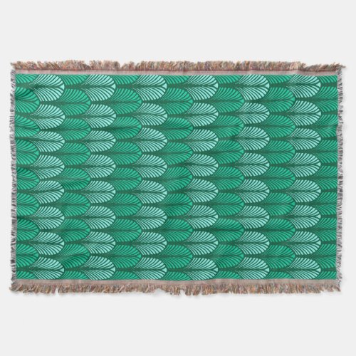 Art Deco Feather Pattern Turquoise and Aqua Throw Blanket