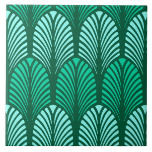 Art Deco Feather Pattern, Turquoise and Aqua Tile