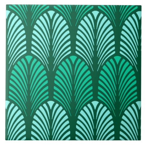 Art Deco Feather Pattern Turquoise and Aqua Tile
