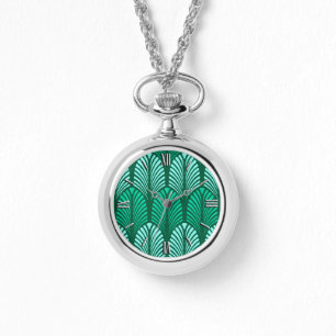 Art Deco Feather Pattern, Turquoise and Aqua Watch