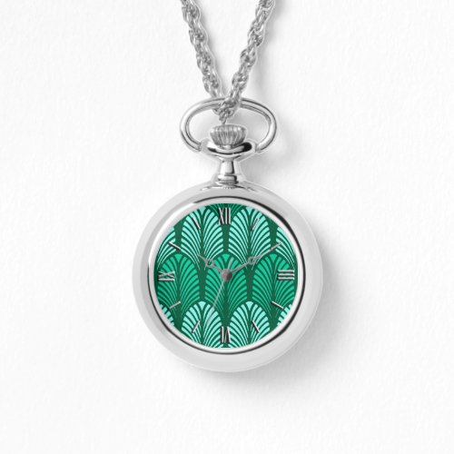 Art Deco Feather Pattern Turquoise and Aqua Watch