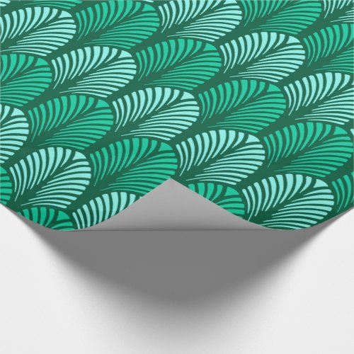 Art Deco Feather Pattern Turquoise and Aqua Wrapping Paper