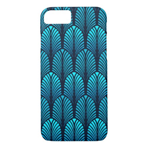 Art Deco Feather Pattern Turquoise and Navy iPhone 87 Case