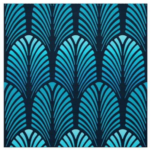 Art Deco Feather Pattern Turquoise and Navy Fabric