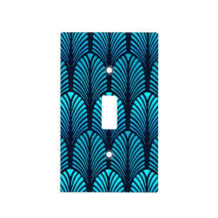 Art Deco Feather Pattern, Turquoise and Navy Light Switch Cover