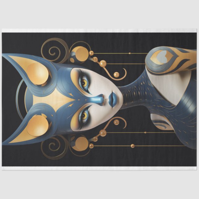 Art Deco Feline with Elegance Decoupage  Tissue Paper (Front)