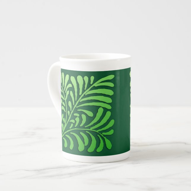 Art Deco fern pattern - shades of green Bone China Mug (Front Left)