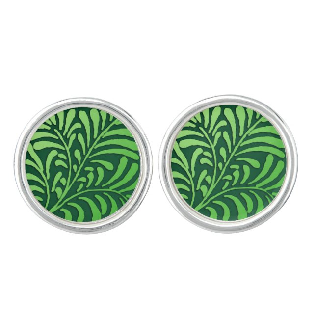 Art Deco fern pattern - shades of green Cufflinks (Front)