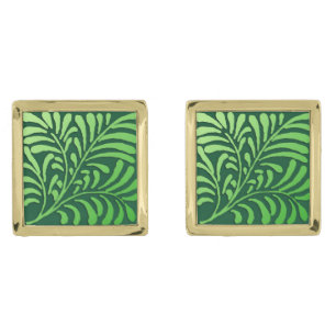 Art Deco fern pattern - shades of green Gold Cufflinks