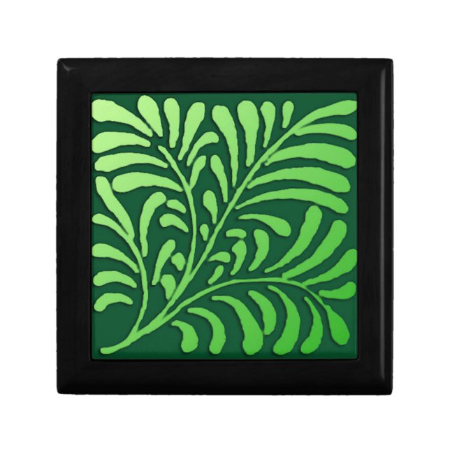 Art Deco fern pattern - shades of green Keepsake Box (Front)