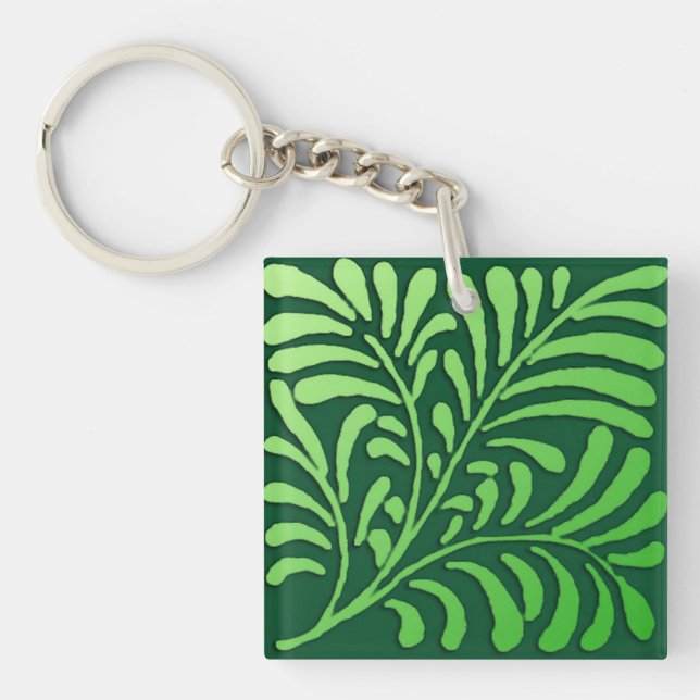 Art Deco fern pattern - shades of green Keychain (Front)