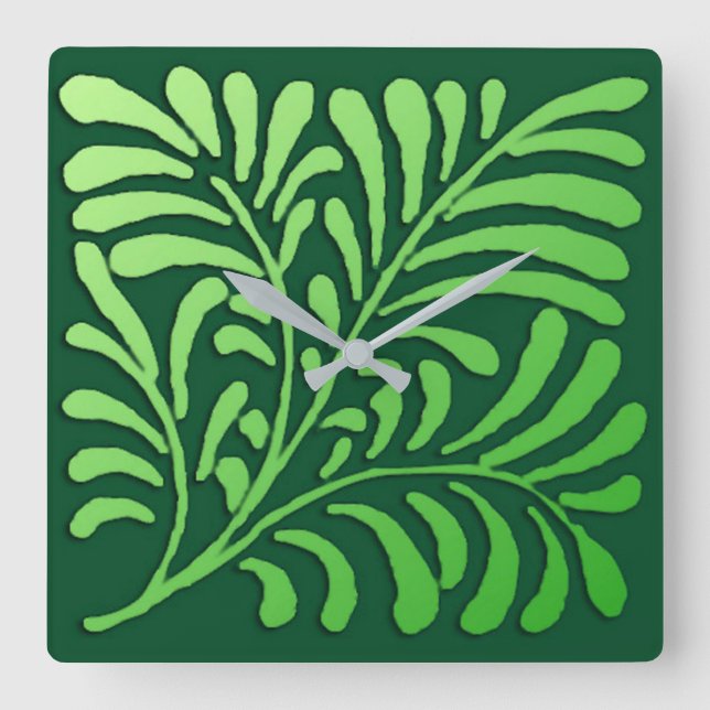 Art Deco fern pattern - shades of green Square Wall Clock (Front)