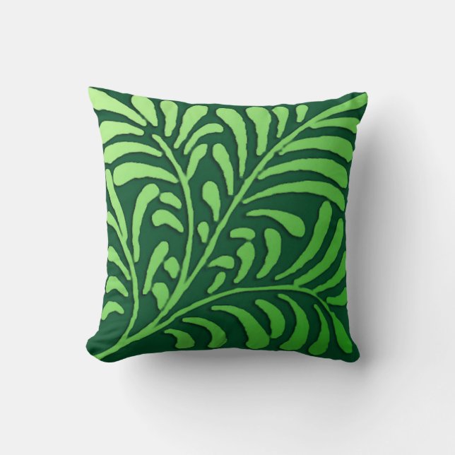 Art Deco fern pattern - shades of green Throw Pillow (Front)