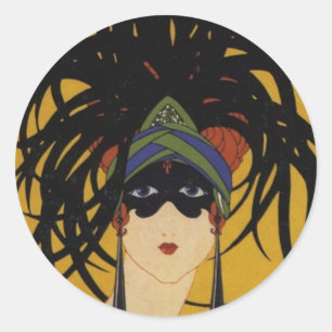 Art Deco Festive Lady Classic Round Sticker