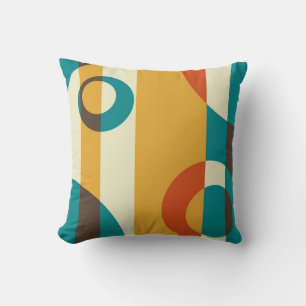 Art Deco Fifties, Striped Retro Abstract Art Throw Pillow