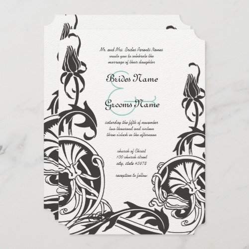 Art Deco Filigree Aesthetic Floral Scroll Wedding  Invitation