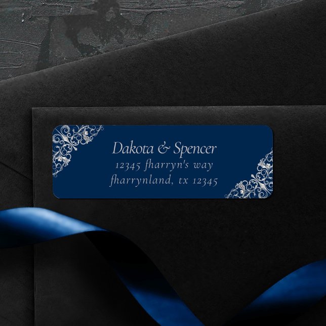Art Deco Filigree | Navy Blue and Silver Address Label (Creator Uploaded)