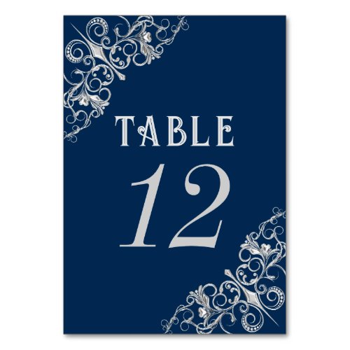 Art Deco Filigree  Navy Blue and Silver Gray Table Number