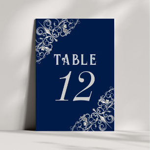 Art Deco Filigree   Navy Blue and Silver Gray Table Number