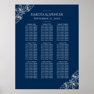 Art Deco Filigree   Silver Gray Navy Seating Chart
