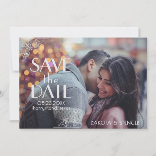 Art Deco Filigree  Silver Gray on Navy Blue Photo Save The Date