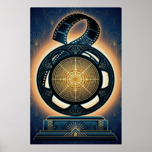 Art Deco Film Reel Reel Gold & Midnight Blue Poster
