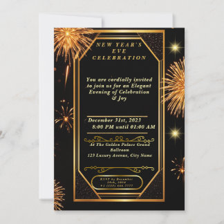 Art Deco Fireworks New Year's Eve Invitation
