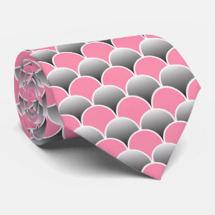 Art Deco Fish Scale Fan Pattern, Pink Gray White Neck Tie