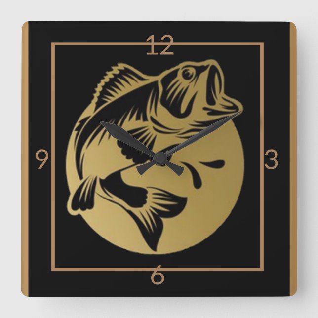 Art Deco Fish style Square Wall Clock (Front)