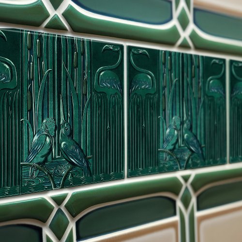 Art Deco Flamingo Wall Decor Art Nouveau Ceramic Tile