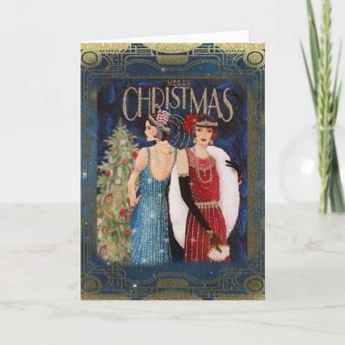 Art Deco Flapper 1920s Vintage Christmas Card