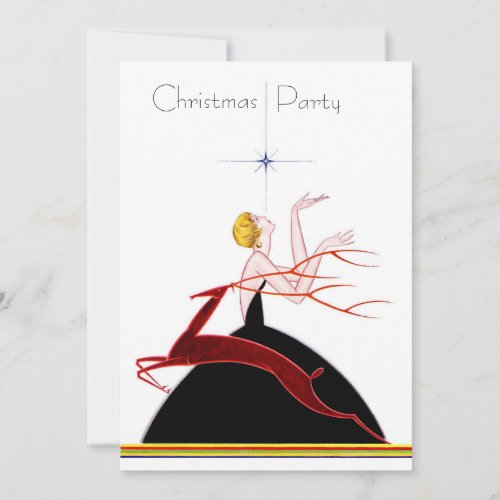 Art Deco Flapper and Deer Christmas Party Invitation