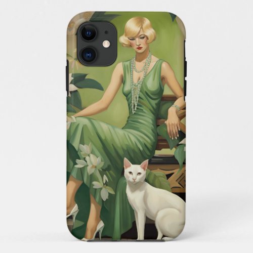 Art Deco Flapper and White Cat Gatsby Style  iPhone 11 Case