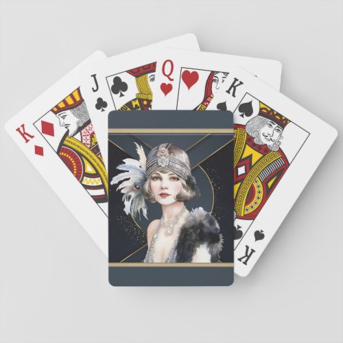 Art Deco Flapper Girl Playing Cards