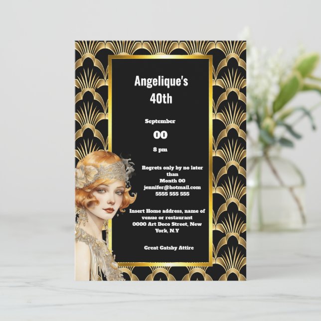 Art deco Flapper girls 1920's roaring twenties red Invitation (Standing Front)