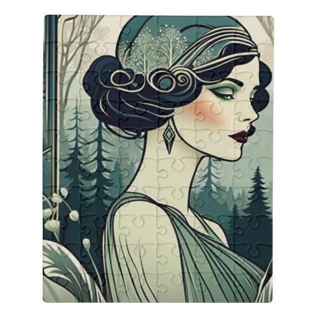 Art Deco Flapper in Woodland Setting Jigsaw Puzzle (Puzzle Vertical)