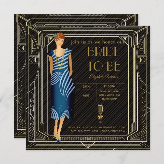 Art Deco Flapper Roaring 20s Bridal Shower Invitation (Front/Back)
