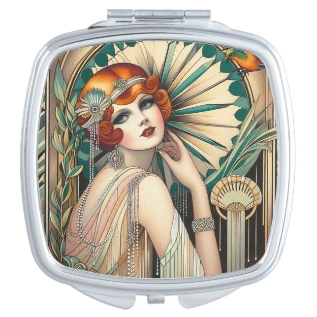 Art Deco Flapper Square Compact Mirror (Front)