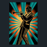 Art Deco Flapper Woman Portrait Gold Teal Poster<br><div class="desc">Capture the essence of the Roaring Twenties with this striking Art Deco portrait. Featuring a sophisticated flapper with a geometric bob haircut and a luxurious feather headpiece, she stands against a radiant orange sunburst and deep teal fan background. Framed by intricate black and gold geometric borders, this piece is the...</div>