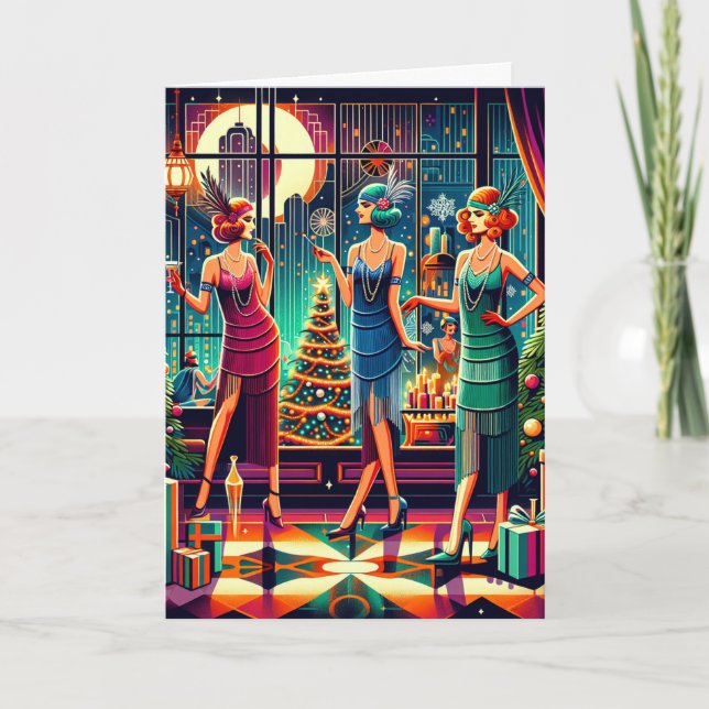 Art Deco Flappers Christmas Card (Front)