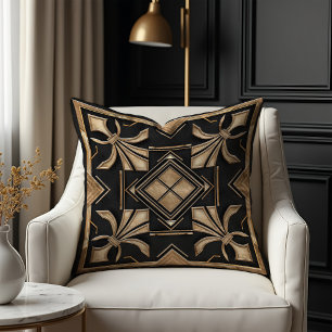 Art Deco Fleur-de-lis Black and Gold Throw Pillow