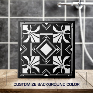 Art Deco Fleur-de-lis - black and white Ceramic Tile