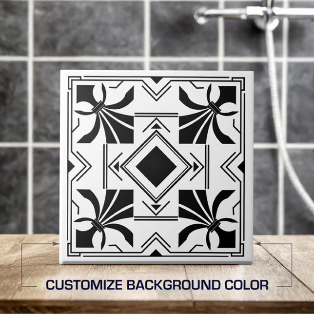Art Deco Fleur-de-lis - black and white Ceramic Tile (Creator Uploaded)