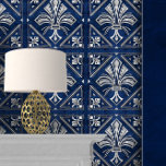 Art Deco Fleur-de-lis Blue and Pearl Wallpaper<br><div class="desc">Art Deco Fleur-de-lis Blue and Pearl</div>