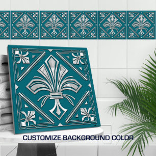 Art Deco Fleur-de-lis - Pearl Ceramic Tile