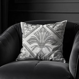 Art Deco Fleur-de-lis white marble Throw Pillow