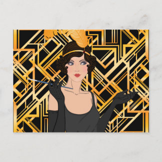 art deco, flipper girl, vintage, chic postcard