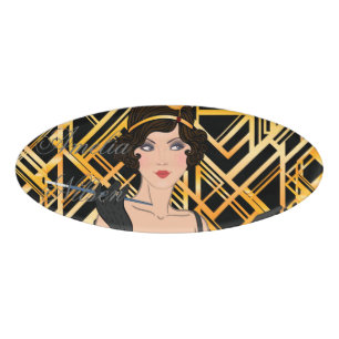 art deco, flipper girl, vintage,great Gatsby,chic, Name Tag